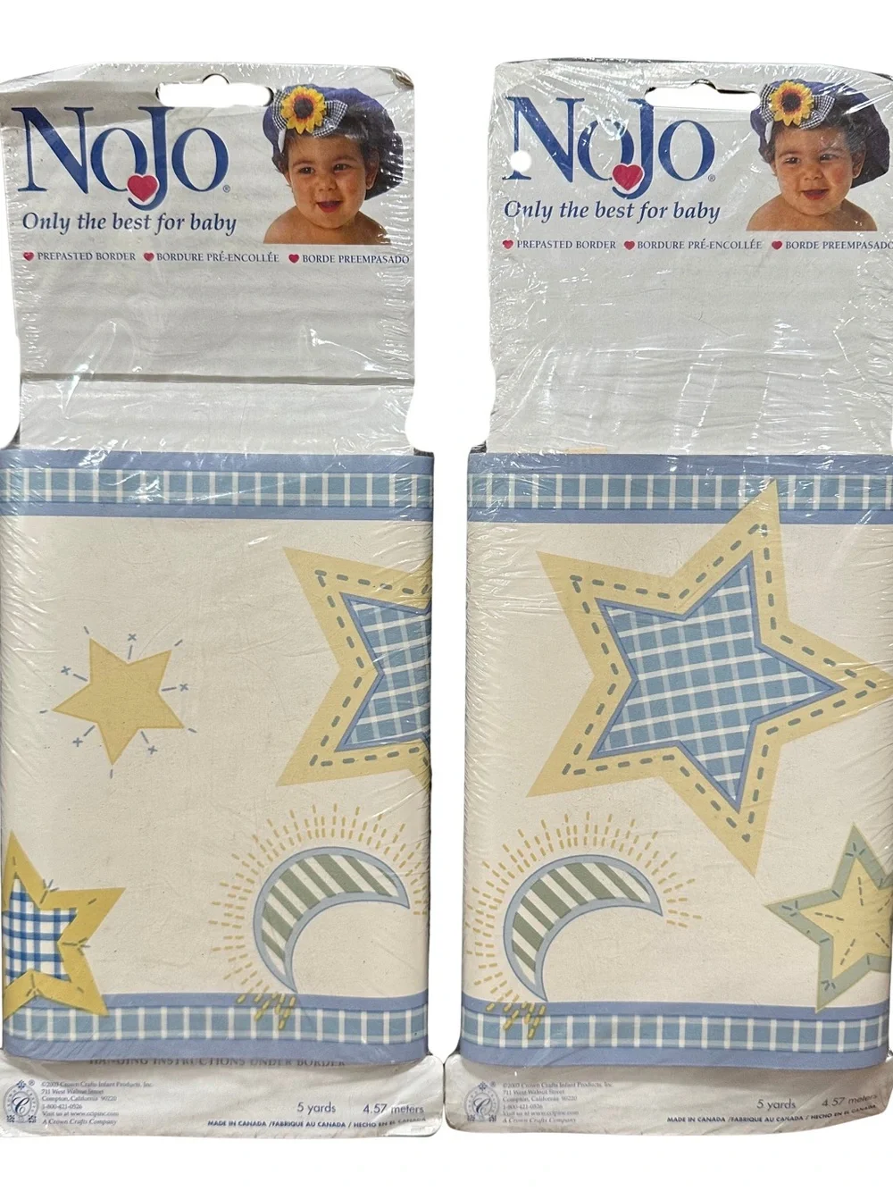 2 Packs Vintage NoJo Wall Border Celestial Baby Nursery Bathroom Decor Moon Star